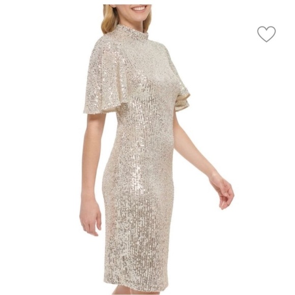 Eliza J Silver Sequin Flutter Sleeve Mock Neck Dress Women’s Sz 14 NWT - Picture 3 of 16